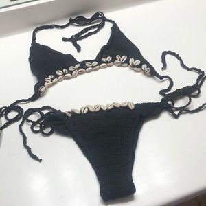 Black crochet bikini set